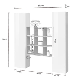 Parete Attrezzata Soggiorno 170x30x180 cm Maruska n°31 Bianco Lucido