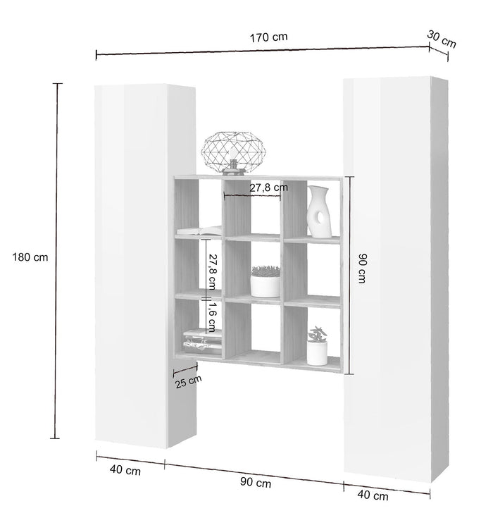 Parete Attrezzata Soggiorno 170x30x180 cm Maruska n°31 Bianco Lucido
