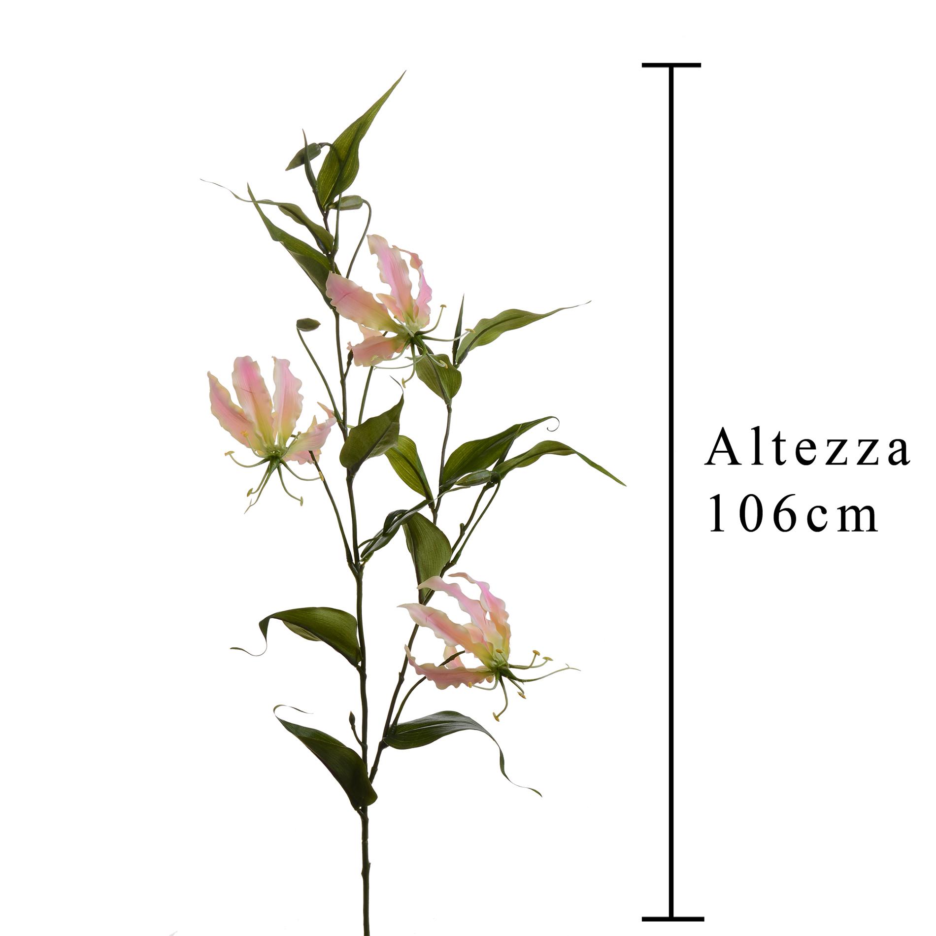 Set 3 Ramo Artificiale di Gloriosa Lilium Altezza 106 cm Rosa