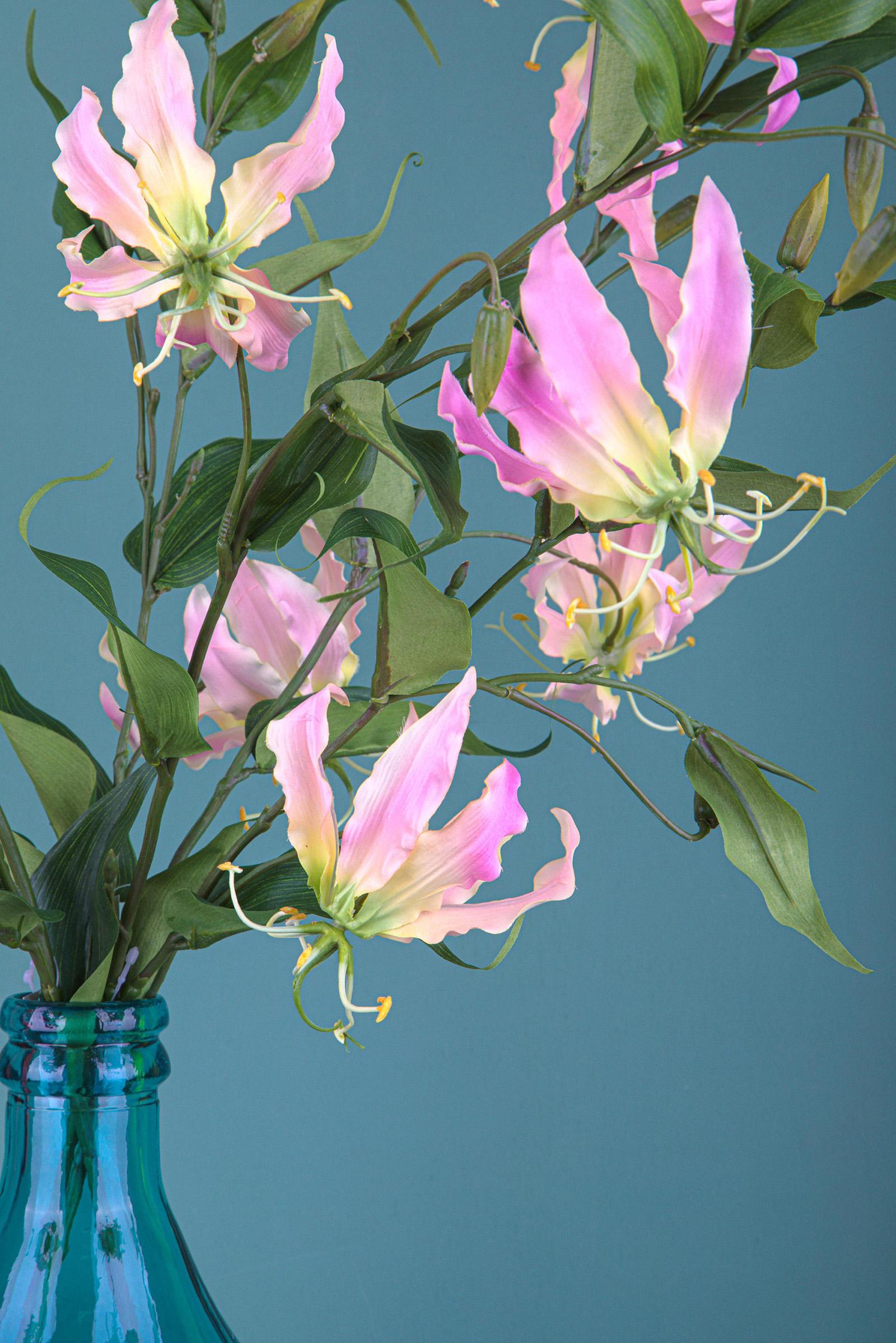 Set 3 Ramo Artificiale di Gloriosa Lilium Altezza 106 cm Rosa