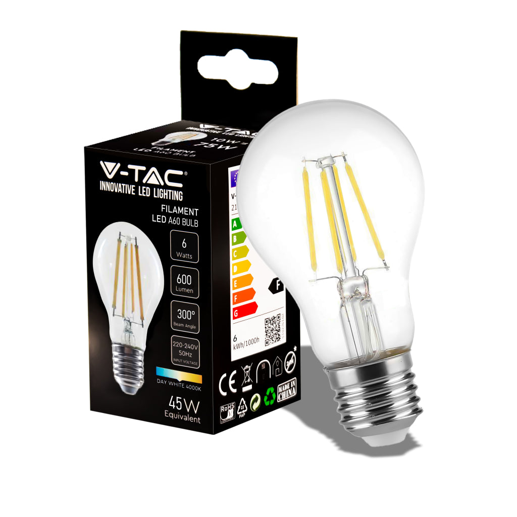 6W A60 Filamento Bulb-Clear Cover 4000K E27