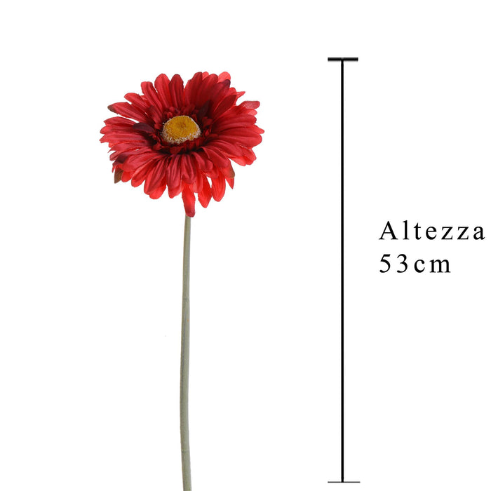 Set 12 Fiori Artificiali di Gerbera Altezza 53 cm Rosso