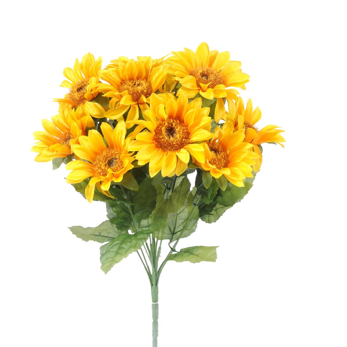 Set 3 Bouquet Artificiali di Girasoli con 12 Fiori Artificiali Altezza 41 cm Giallo