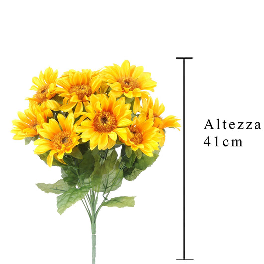 Set 3 Bouquet Artificiali di Girasoli con 12 Fiori Artificiali Altezza 41 cm Giallo