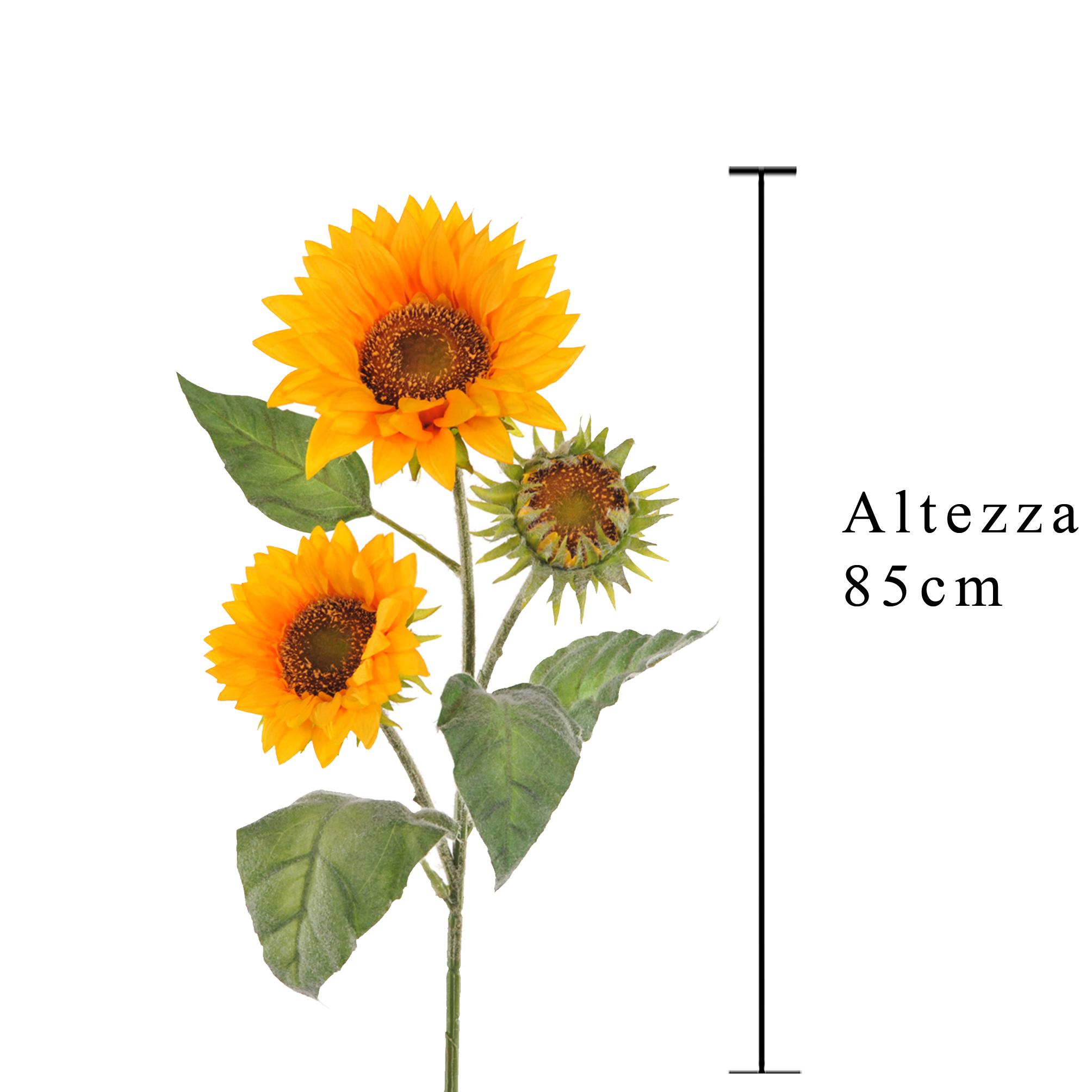 Set 2 Girasoli Artificiali con 3 Fiori Altezza 85 cm Giallo