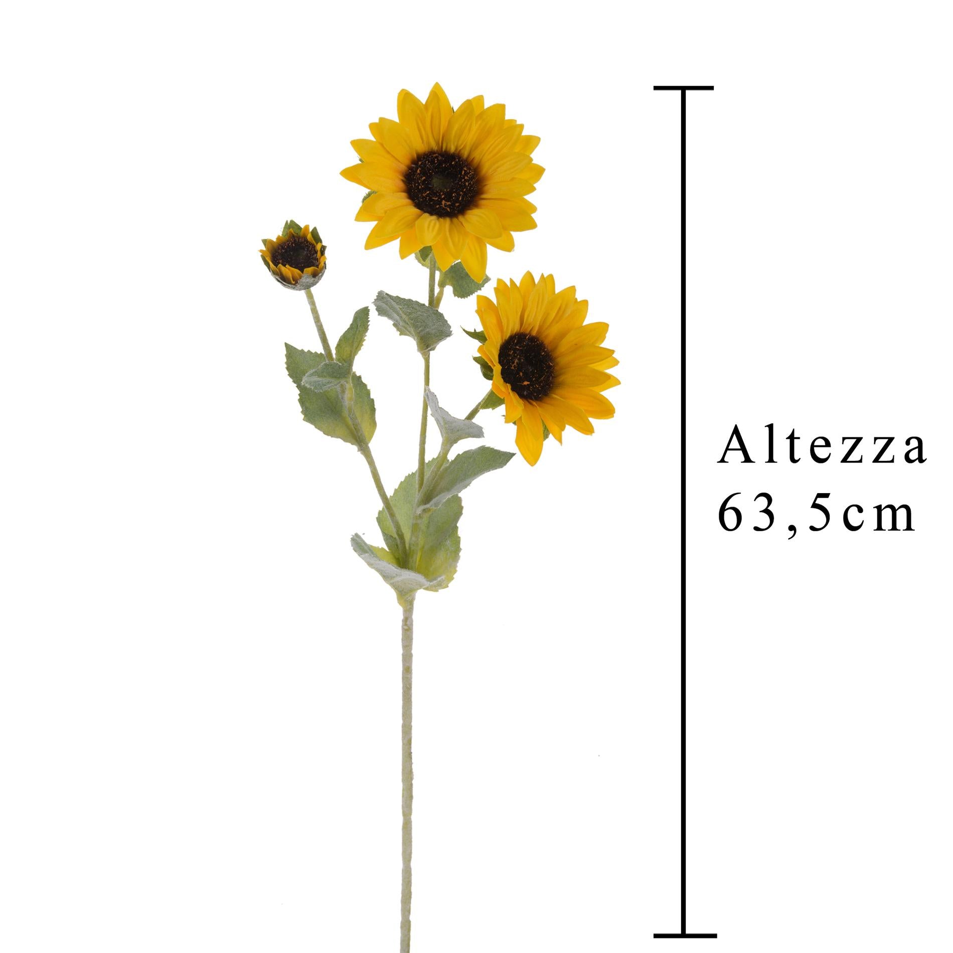 Set 8 Girasoli Artificiali con 3 Fiori Altezza 63,5 cm Giallo