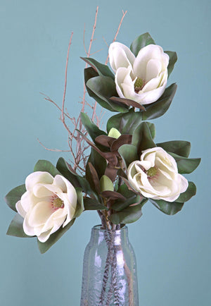 Set 2 Magnolia con 2 Fiori Artificiali Altezza 83 cm Bianco