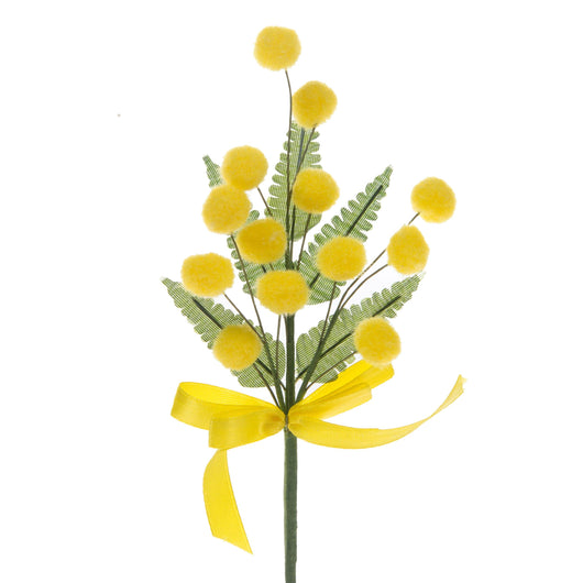 Set 24 Mimose Artificiali Pick con Fiocco Altezza 19 cm Giallo