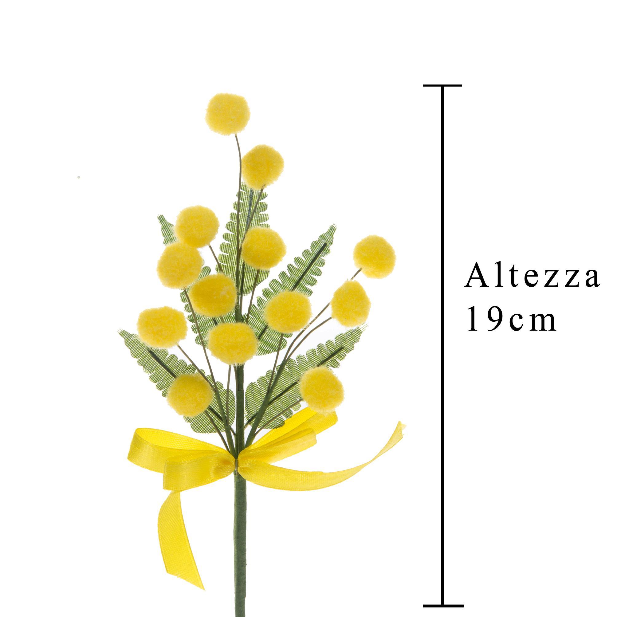 Set 24 Mimose Artificiali Pick con Fiocco Altezza 19 cm Giallo