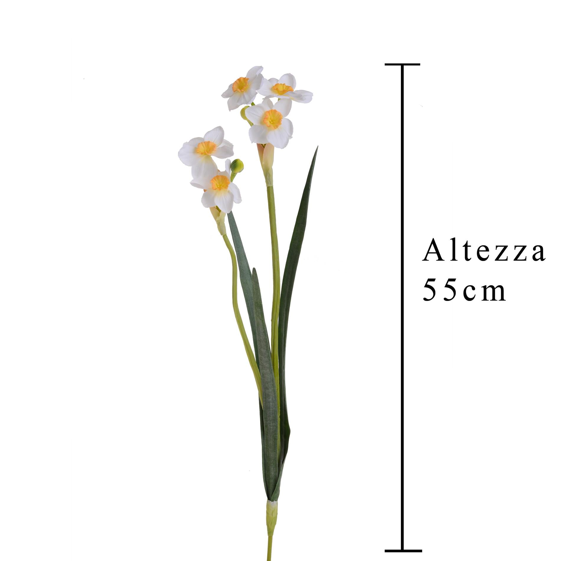 Set 6 Giunchiglia con 2 Fiori Artificiali Altezza 55 cm Bianco