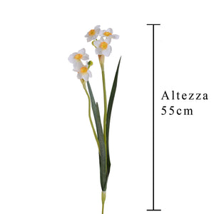 Set 6 Giunchiglia con 2 Fiori Artificiali Altezza 55 cm Bianco