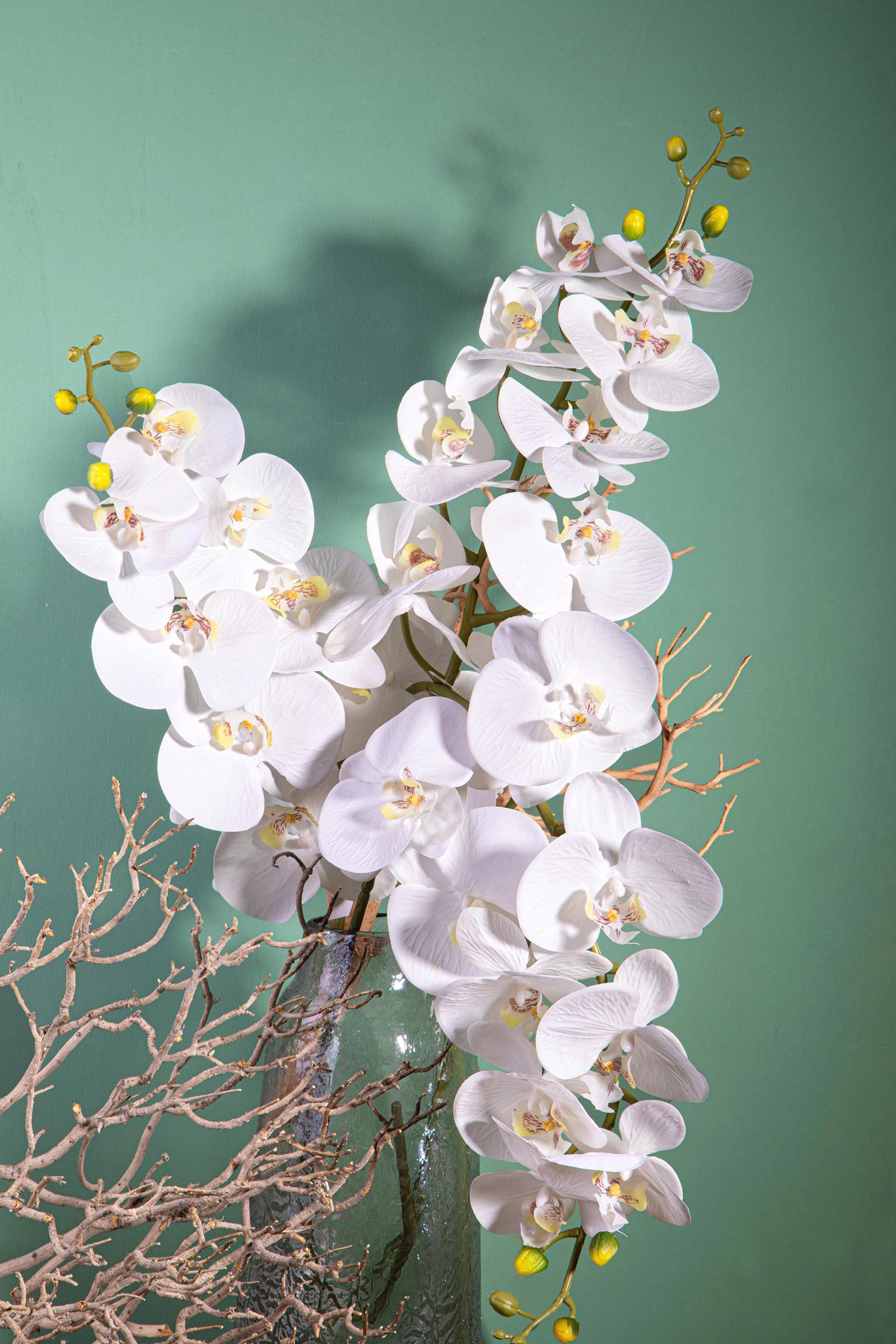 Set 2 Phalenopsis Artificiali con 9 Fiori Altezza 110 cm Bianco