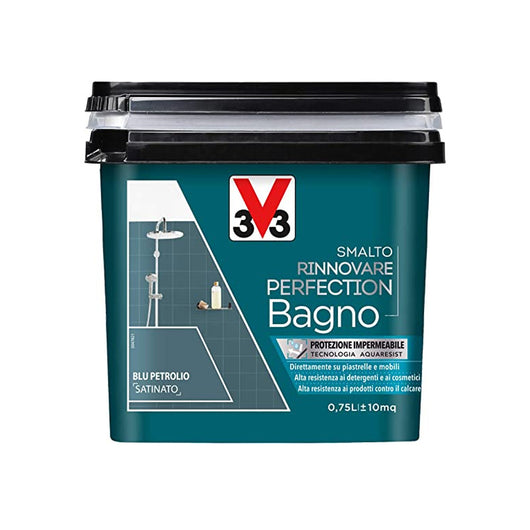 Smalto Rinnovare Perfection Bagno Ideale Per Rinnovare Qualsiasi Superficie Del Bagno Blu Petrolio Satinato Da 0,75Lt-V33