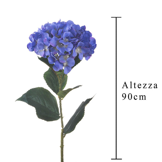 Set 4 Ortensia Artificiale Singola con 6 Fiori Artificiali Altezza 90 cm Blu