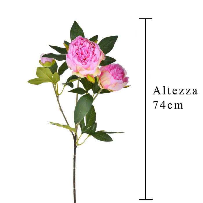 Set 3 Peonia Artificiale con 3 Fiori Altezza 74 cm