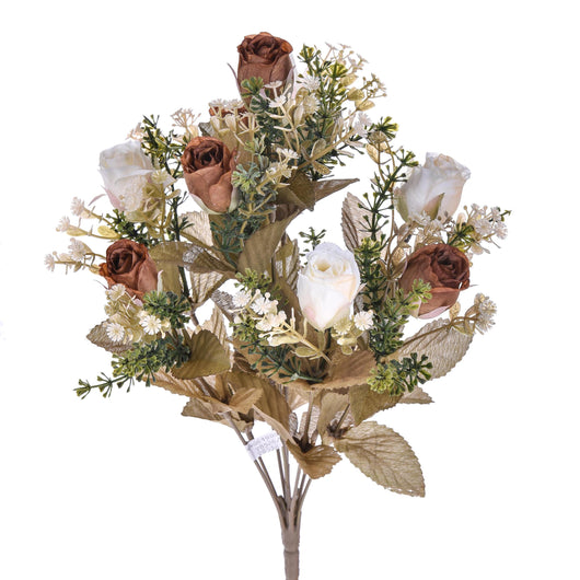 Set 4 Bouquet Artificiali con 9 Bocci di Rosa Romantica Altezza 40 cm