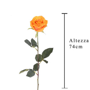 Set 6 Rose Artificiali Aperta Altezza 74 cm Arancio