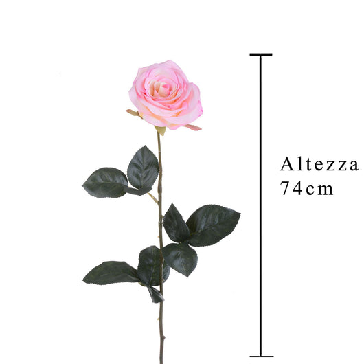 Set 6 Rose Artificiali Aperta Altezza 74 cm Rosa