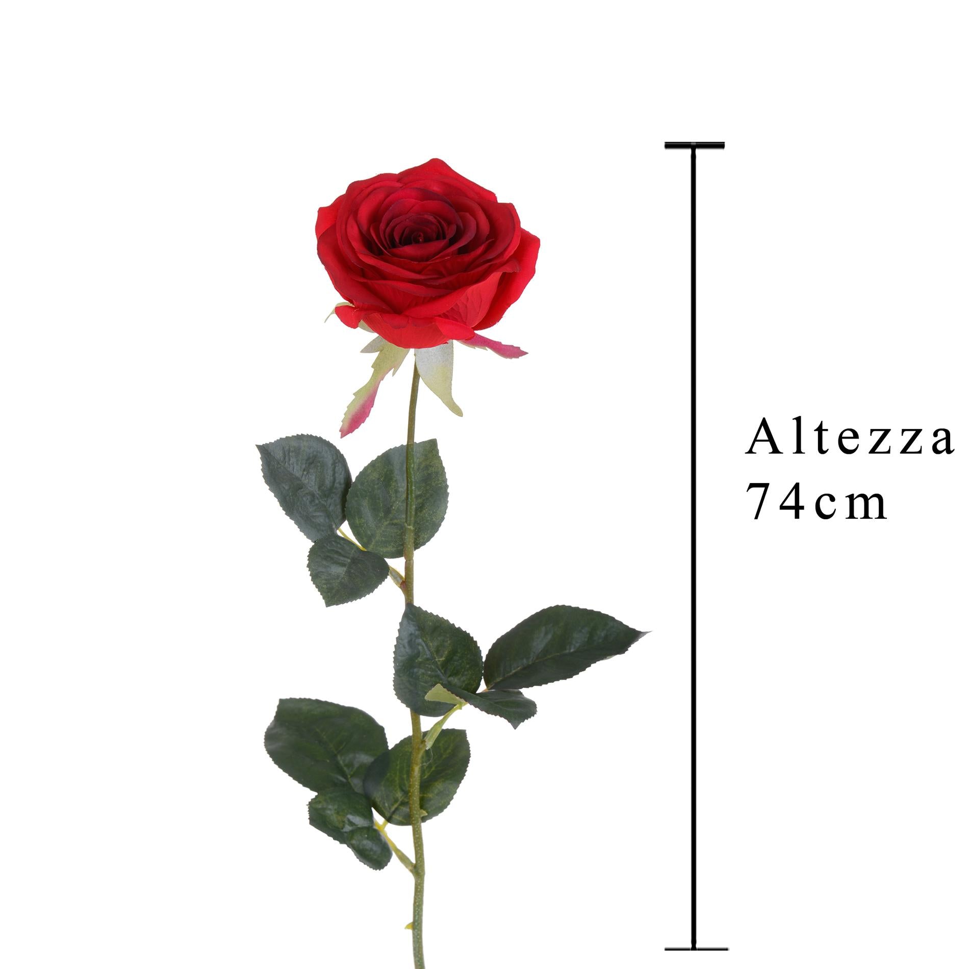 Set 6 Rose Artificiali Aperta Altezza 74 cm Rosso