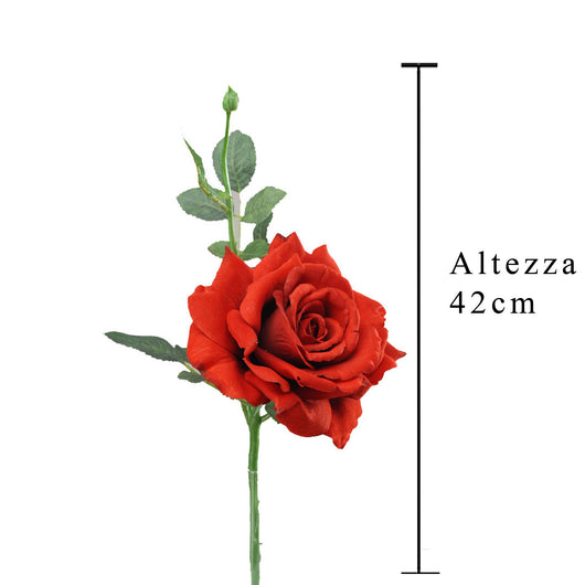 Set 4 Rose Artificiali Regina Altezza 42 cm Rosso