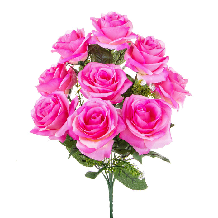 Set 3 Bouquet Artificiale con 9 Rose Altezza 43,5 cm Rosa