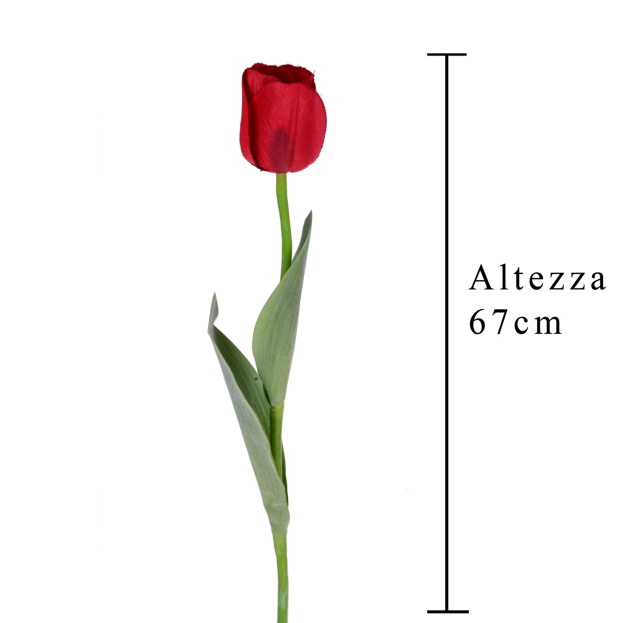 Set 6 Tulipani Artificiali con Foglie Altezza 67 cm Rosso