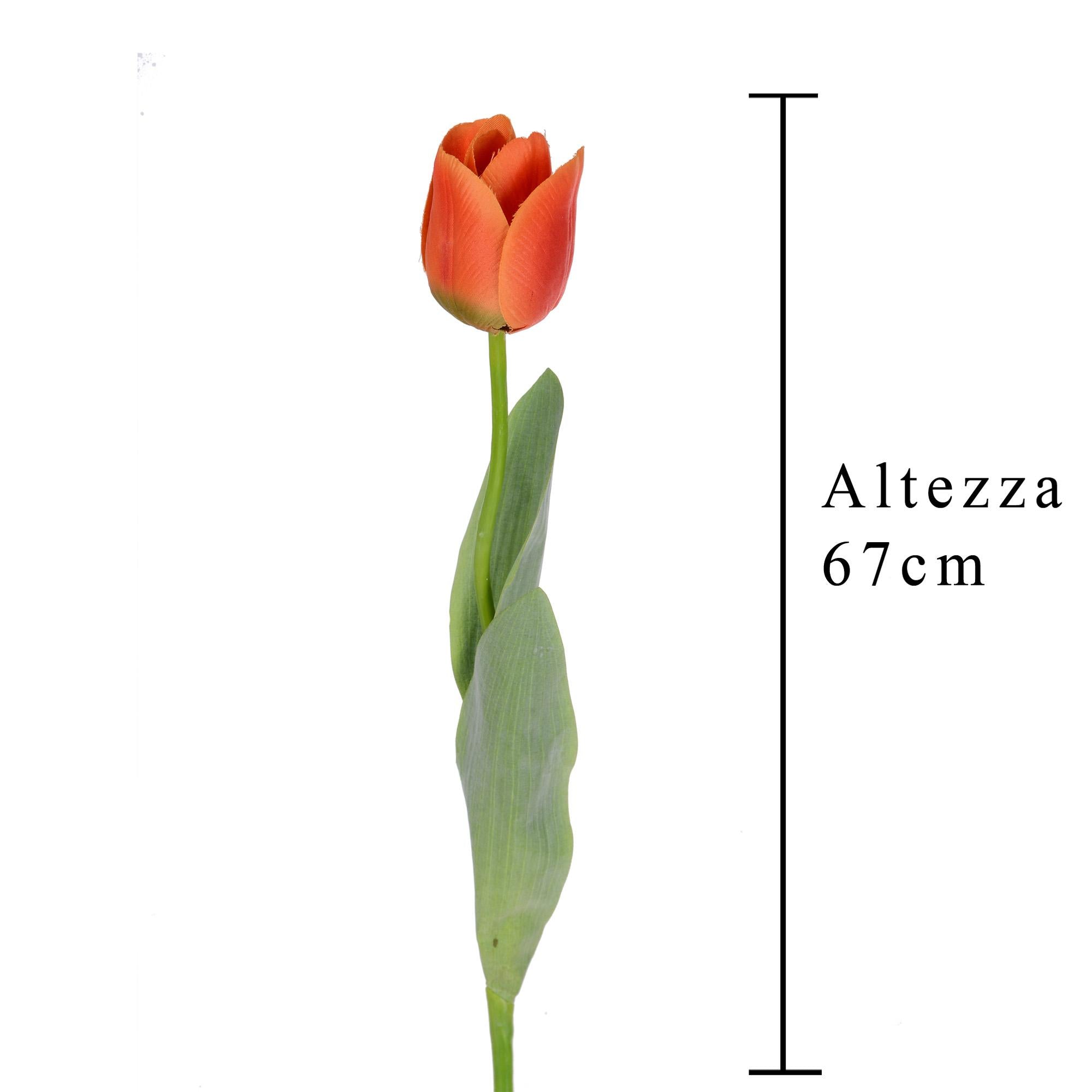 Set 6 Tulipani Artificiali con Foglie Altezza 67 cm Arancio