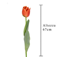 Set 6 Tulipani Artificiali con Foglie Altezza 67 cm Arancio