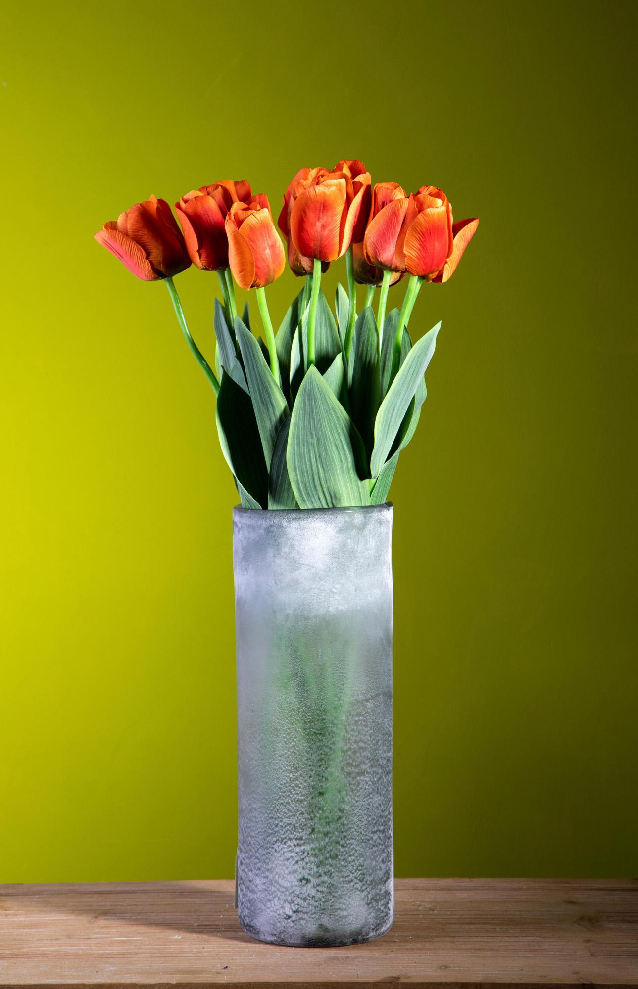 Set 6 Tulipani Artificiali con Foglie Altezza 67 cm Arancio