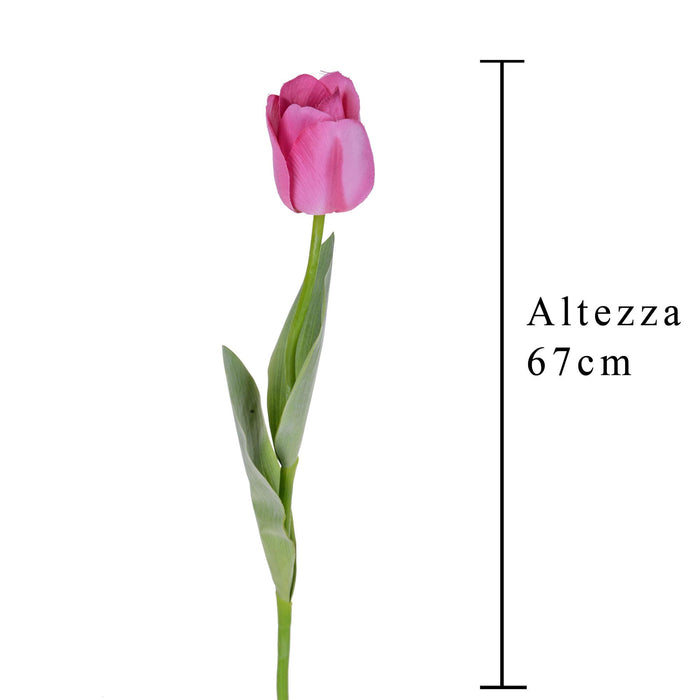 Set 6 Tulipani Artificiali con Foglie Altezza 67 cm Rosa