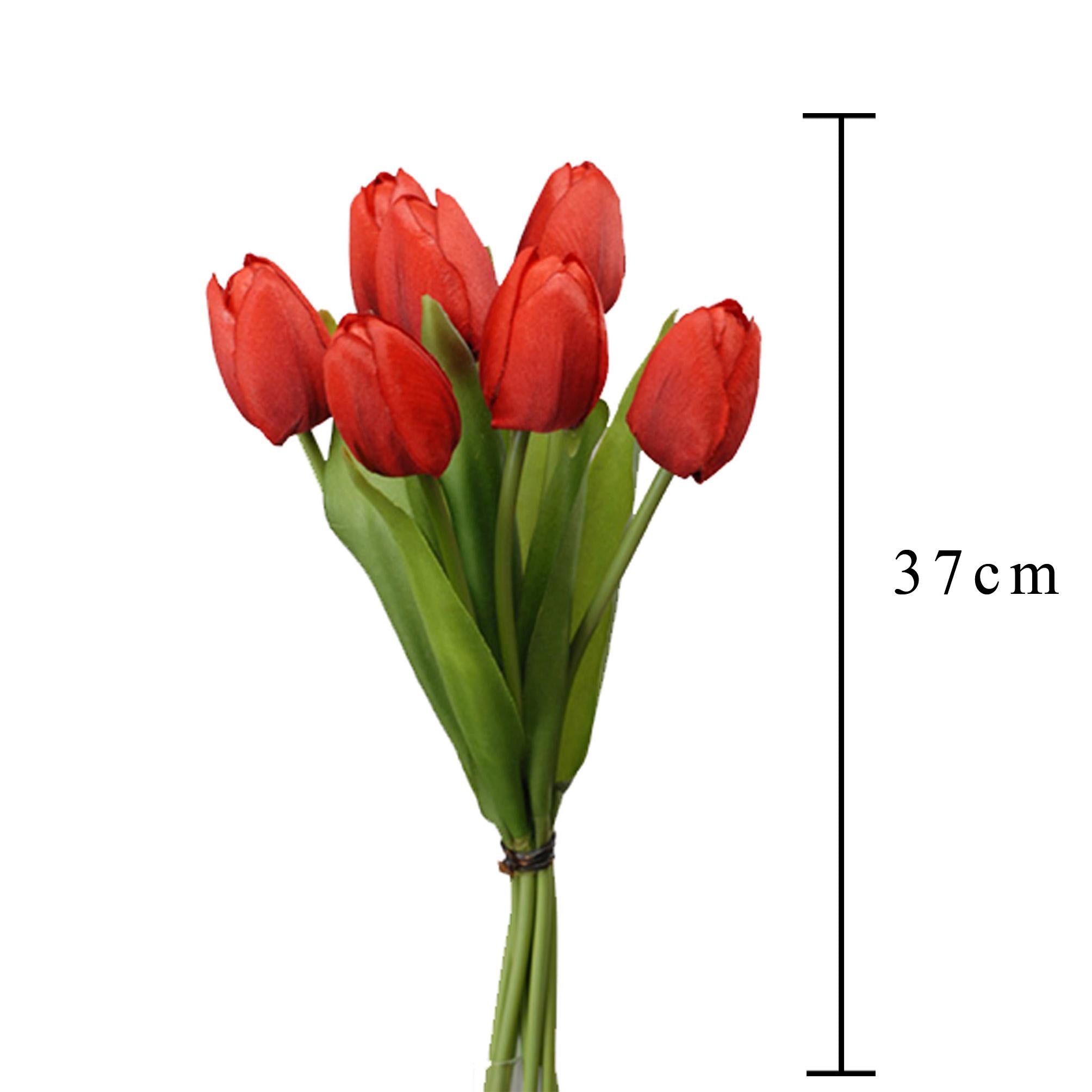 Set 3 Mazzi di 7 Tulipani Artificiali Altezza 37 cm Rosso