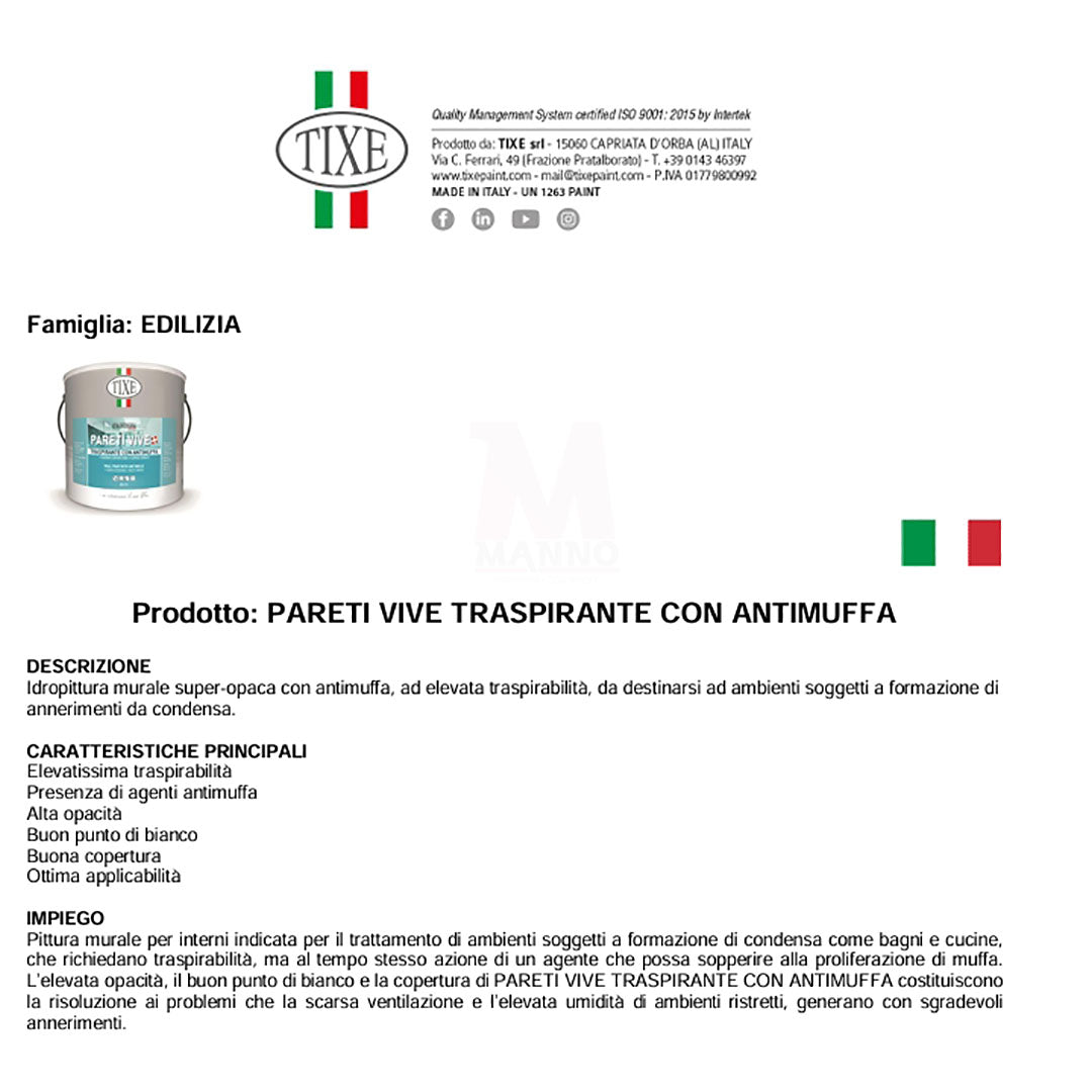 Pittura per interni Bianca Idropittura Murale Tixe Pareti vive Traspirante con Antimuffa 14 lt