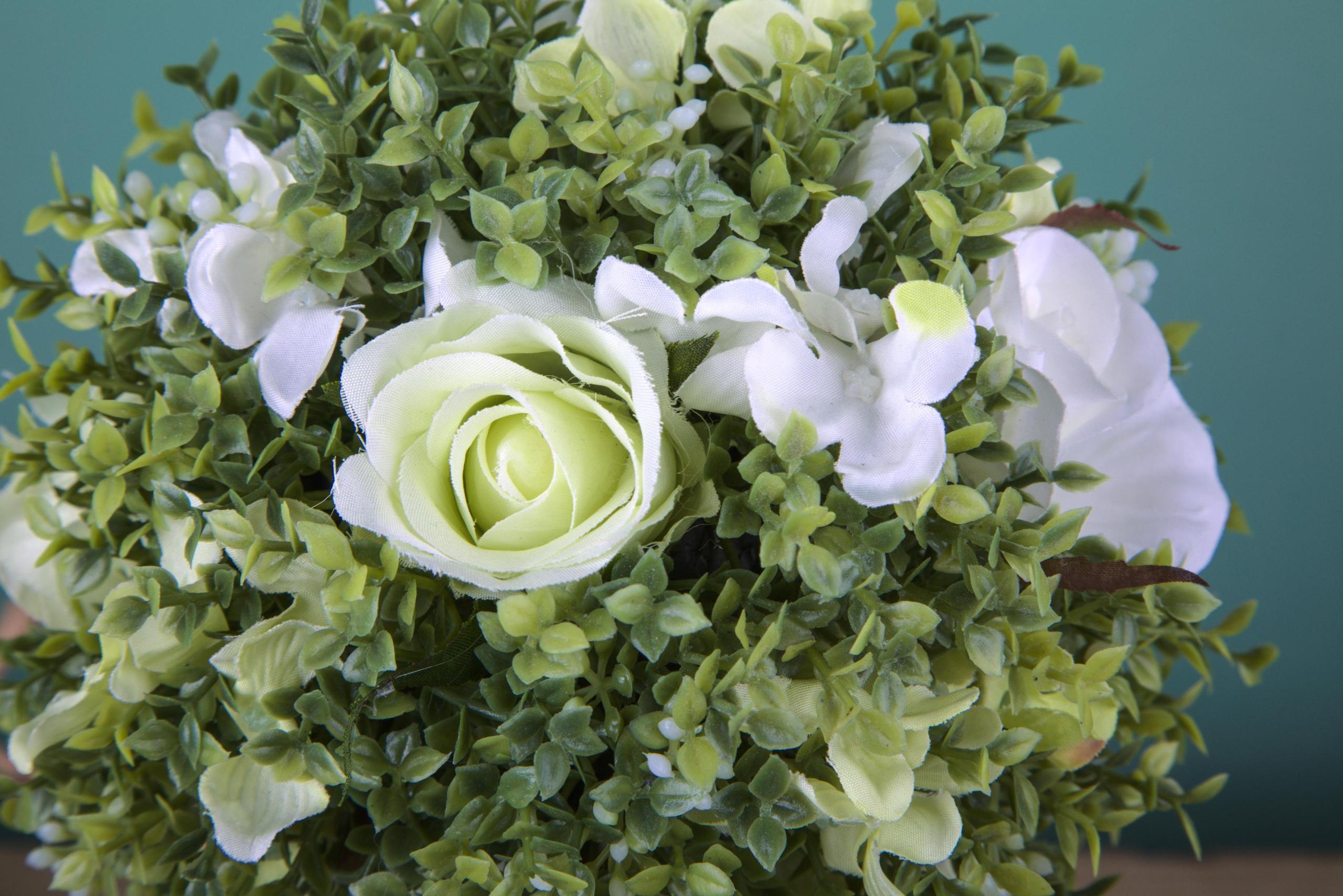 Rose Artificiali su Topiary Altezza 27,5 cm Bianco