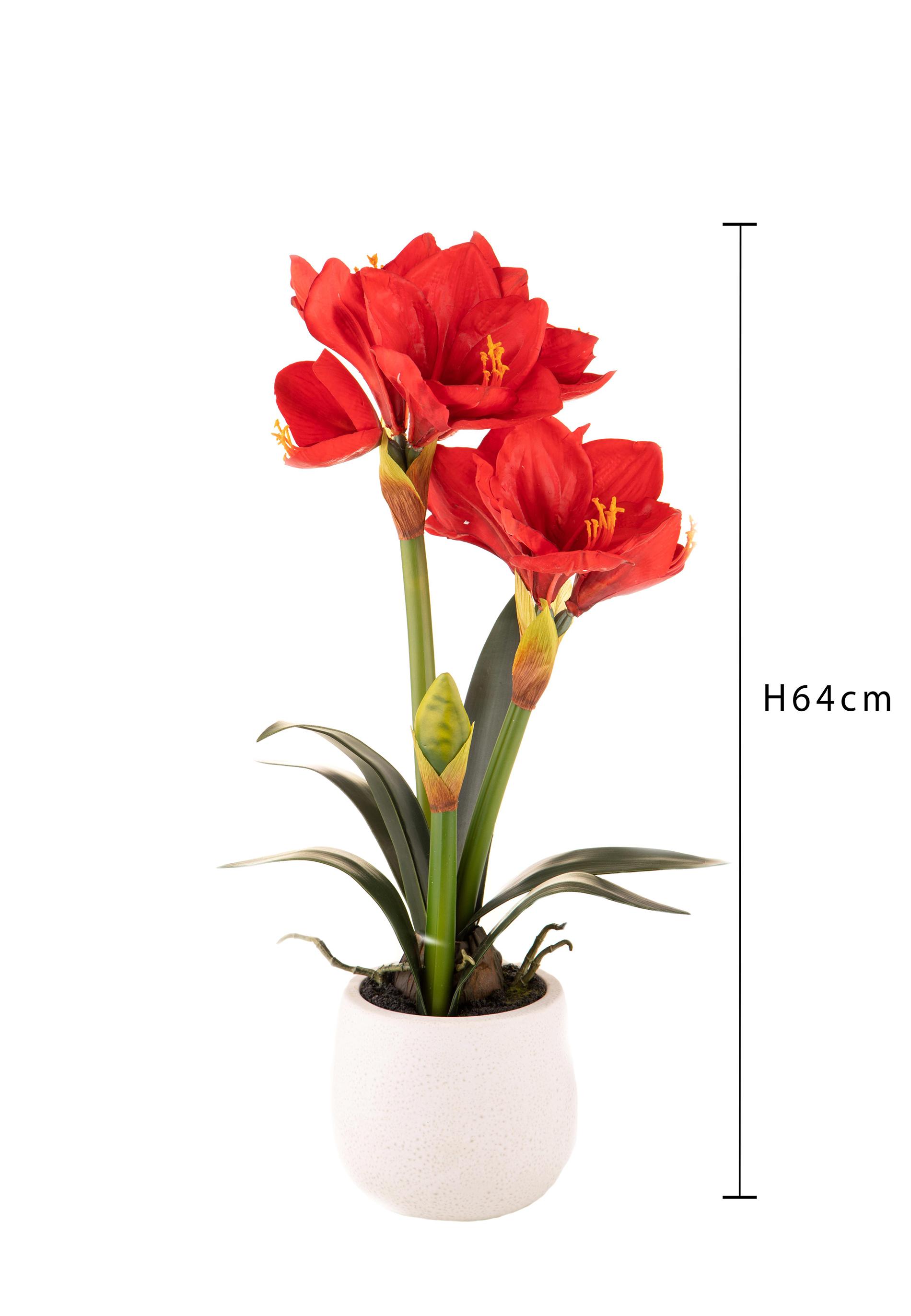 Amaryllis Artificiale con Vaso Altezza 64 cm Rosso