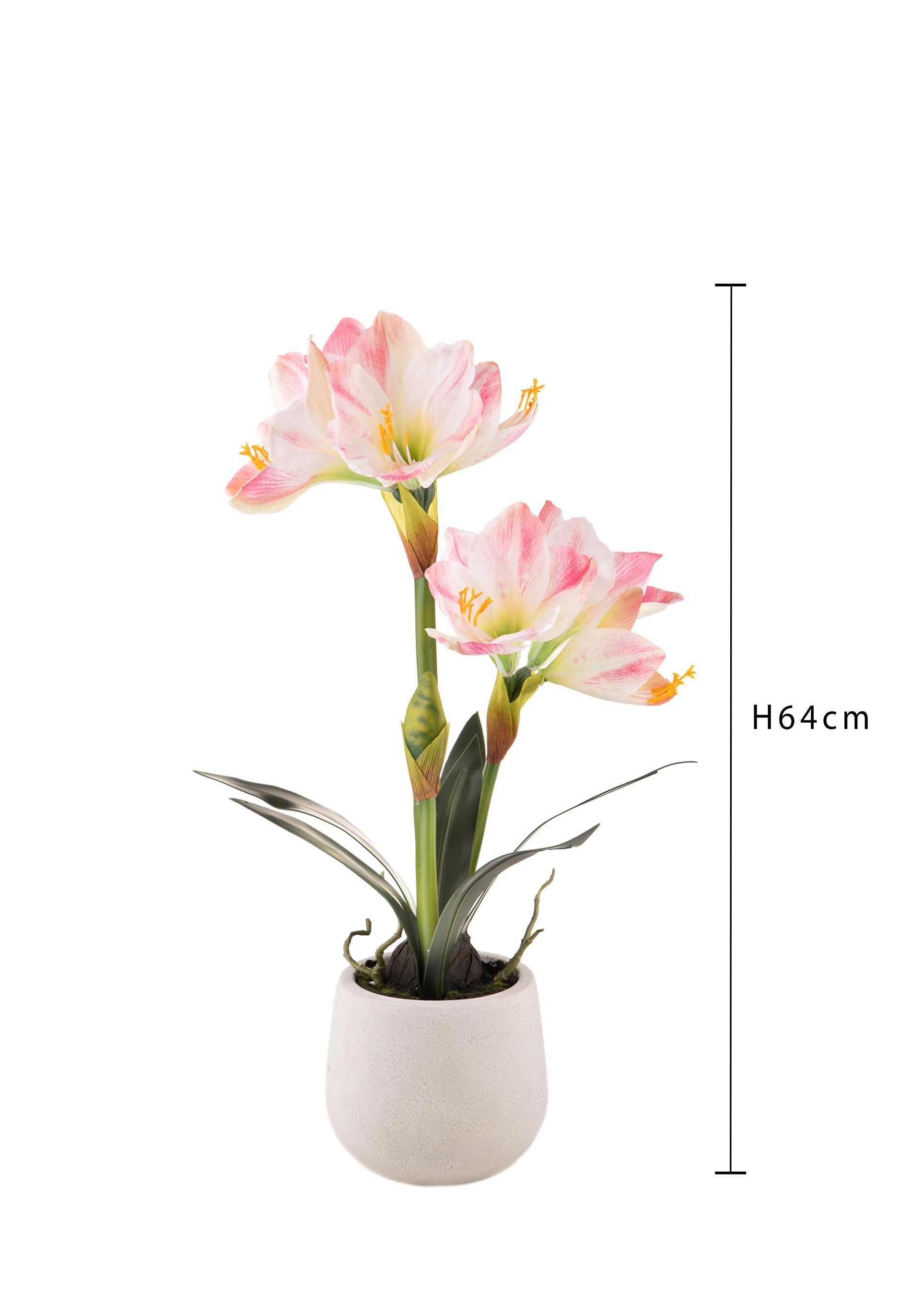 Amaryllis Artificiale con Vaso Altezza 64 cm Rosa