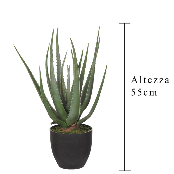 Aloe Artificiale con Vaso, 17 Foglie Altezza 55 cm Verde