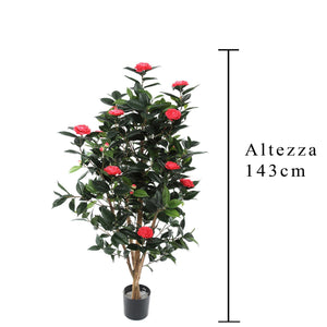 Albero di Camelia Artificiale con 678 Foglie e 28 Fiori Altezza 143 cm Rosa