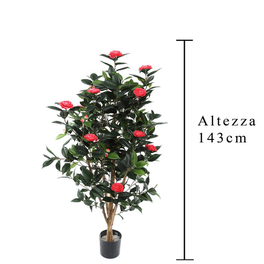 Albero di Camelia Artificiale con 678 Foglie e 28 Fiori Altezza 143 cm Rosa