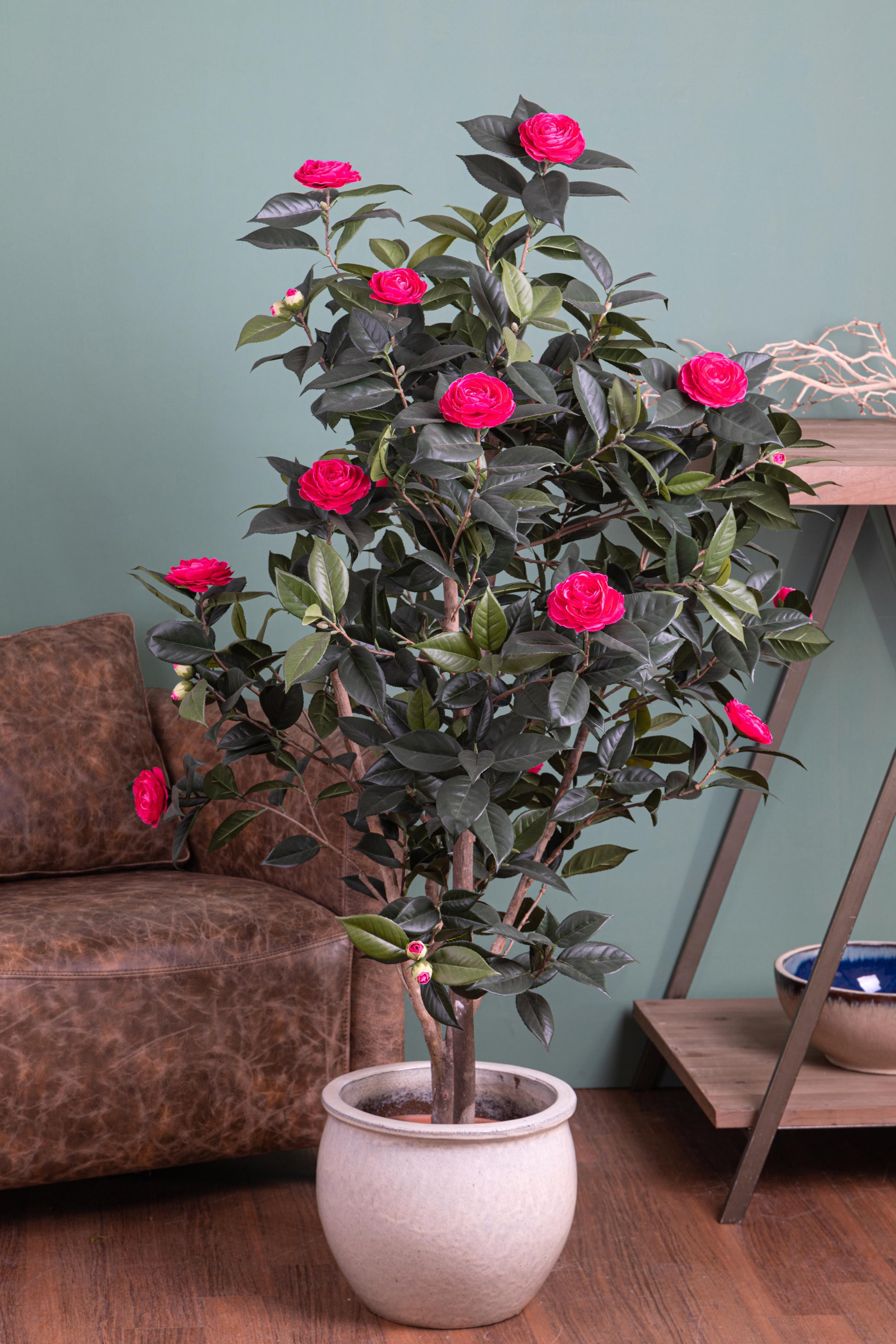 Albero di Camelia Artificiale con 678 Foglie e 28 Fiori Altezza 143 cm Rosa