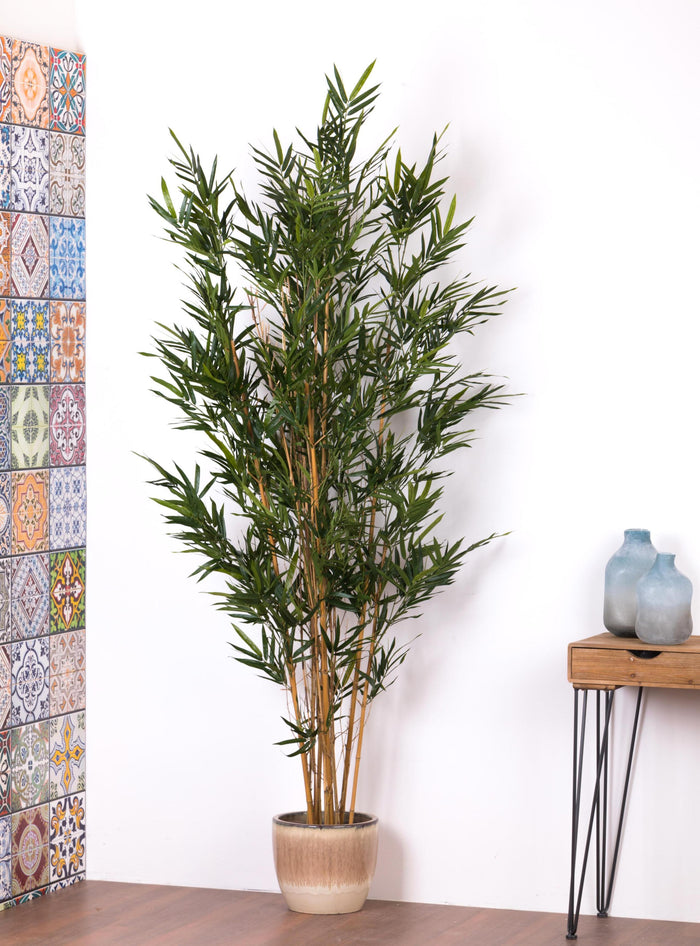 Bamboo Royal Artificiale a 7 Diramazioni con Vaso Altezza 210 cm Verde