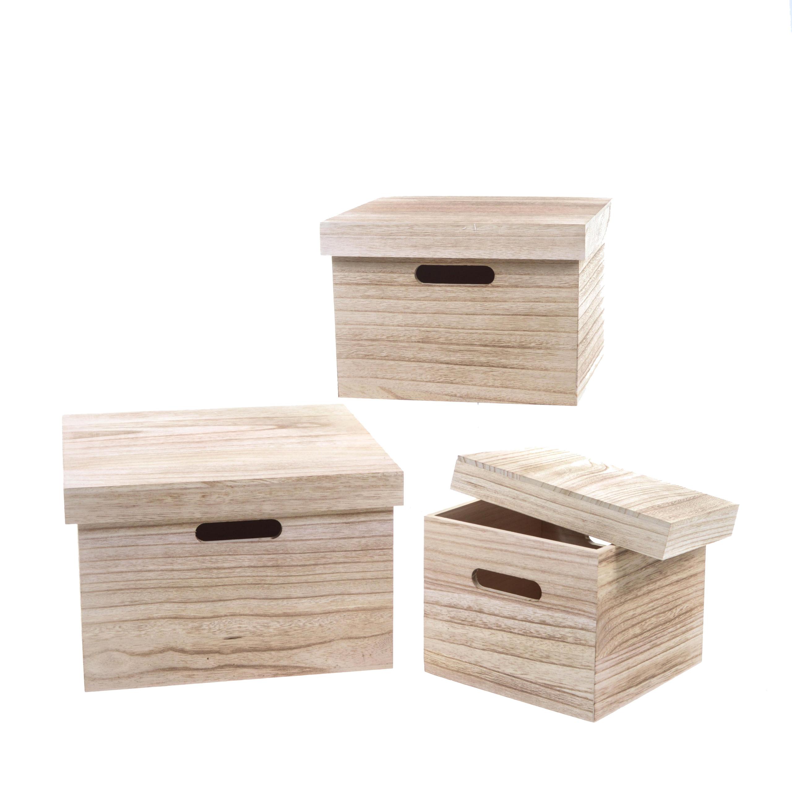 Set di 3 Scatole in legno con coperchio Larghezza 32 cm