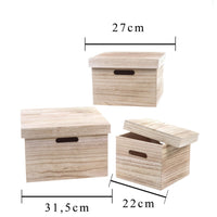 Set di 3 Scatole in legno con coperchio Larghezza 32 cm