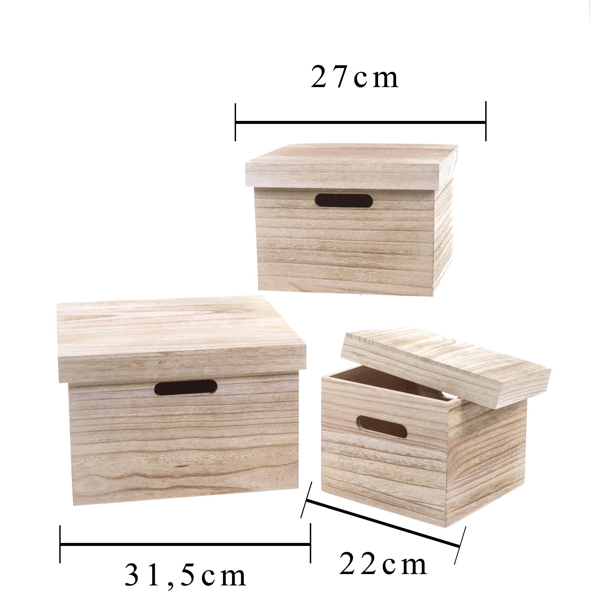 Set di 3 Scatole in legno con coperchio Larghezza 32 cm