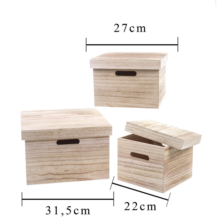 Set di 3 Scatole in legno con coperchio Larghezza 32 cm