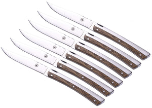 Set 6 Coltelli da Bistecca Lama Liscia Manico in Legno Zebrato