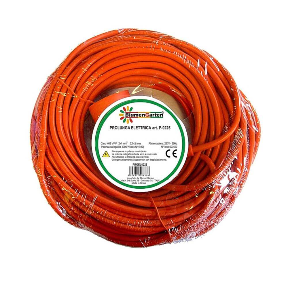 Prolunga Corrente Elettrica 15m Cavo 2x1mm 3300W Arancione