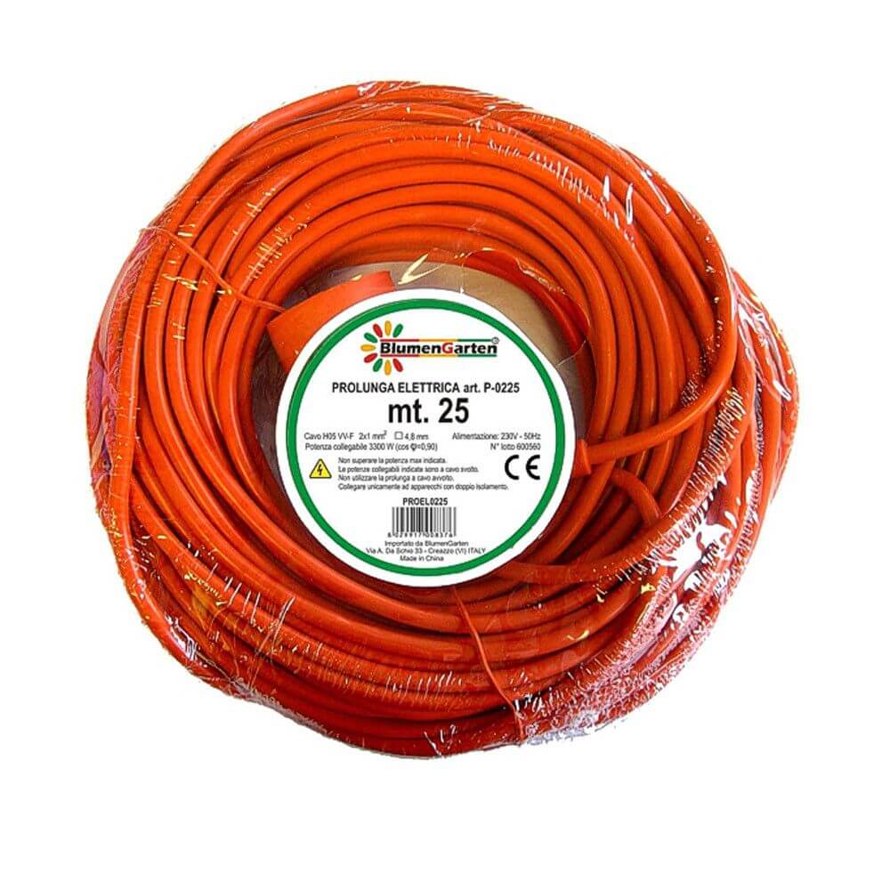 Prolunga Corrente Elettrica 25m Cavo 2x1mm 3300W Arancione