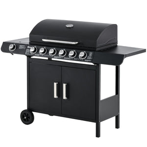 Barbecue a Gas GPL 7 Fuochi 135x50x100 cm con Fornello Laterale Nero