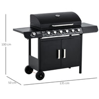 Barbecue a Gas GPL 7 Fuochi 135x50x100 cm con Fornello Laterale Nero