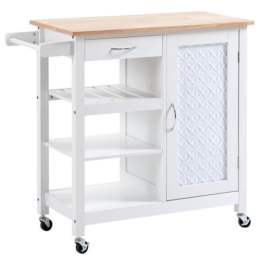 Carrello da Cucina 92x40x84 cm 1 Cassetto 1 Armadietto 3 Ripiani in MDF e Acciaio Bianco